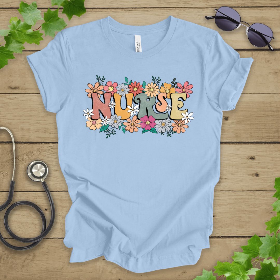 Retro Floral Nurse T-shirt