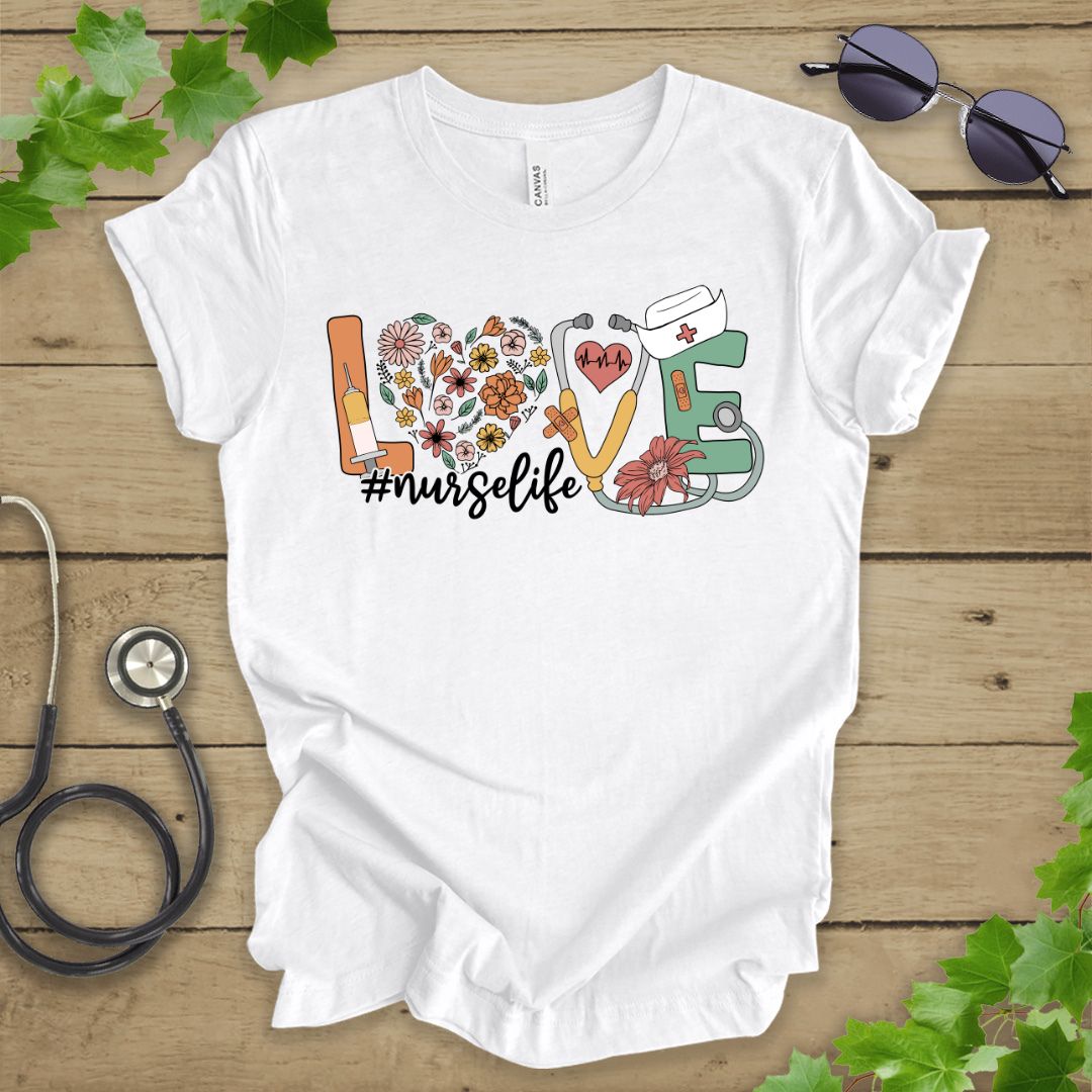 Love Floral Nurse T-shirt