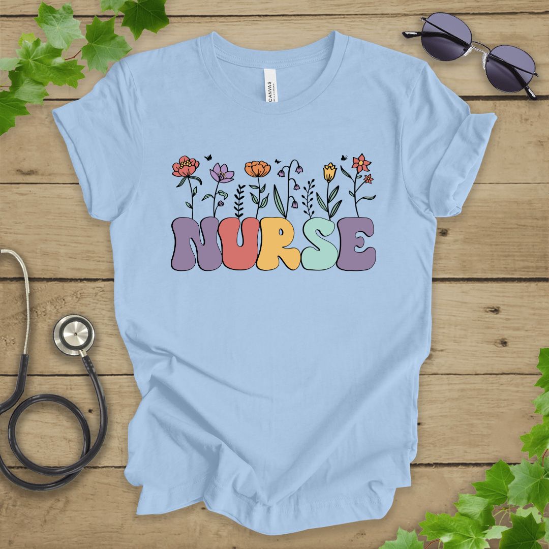 Retro Floral Nurse T-shirt