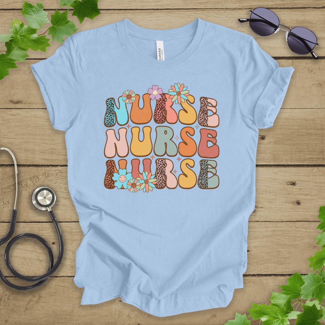 Retro Floral Nurse T-shirt
