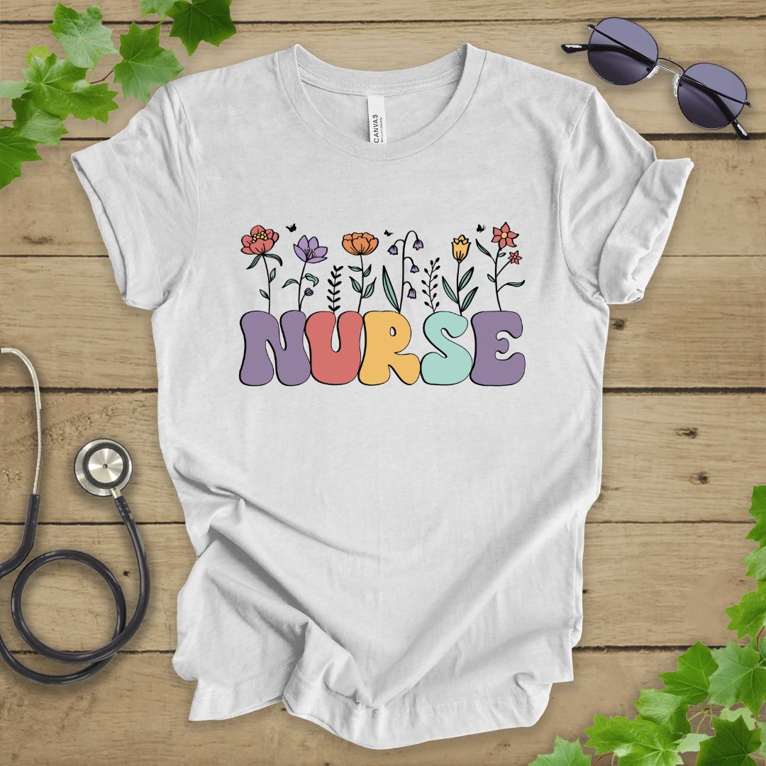 Retro Floral Nurse T-shirt