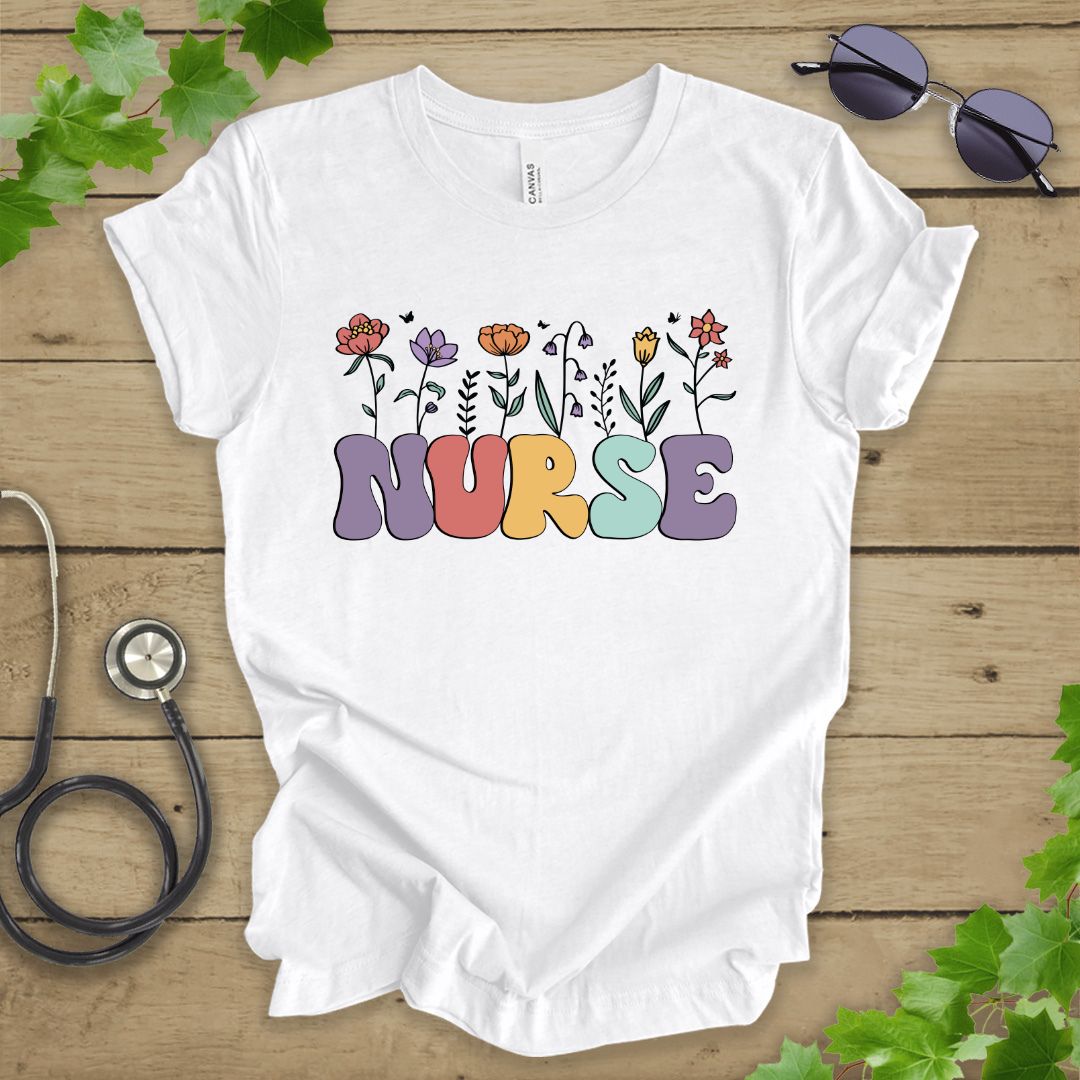 Retro Floral Nurse T-shirt