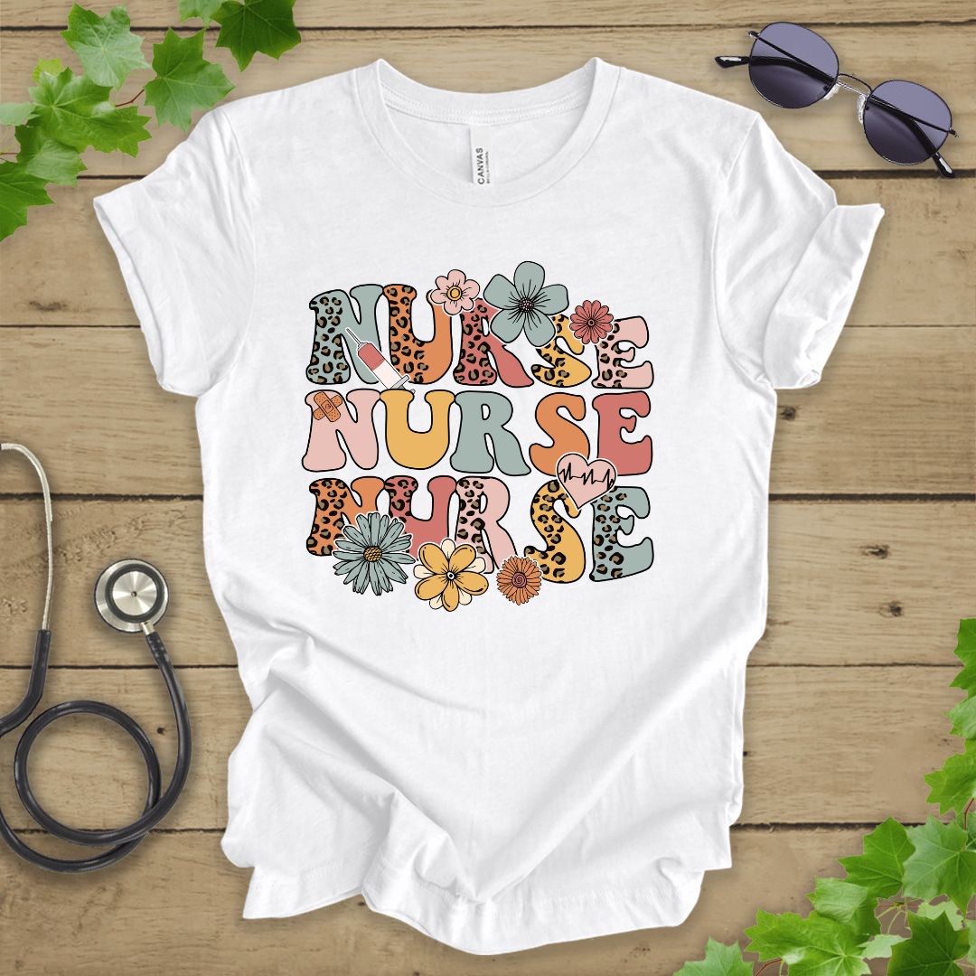 Retro Floral Nurse T-shirt