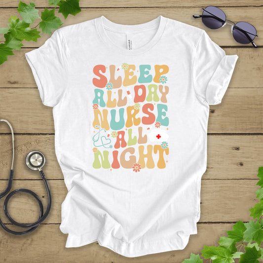 Retro Sleep All Day Nurse T-shirt