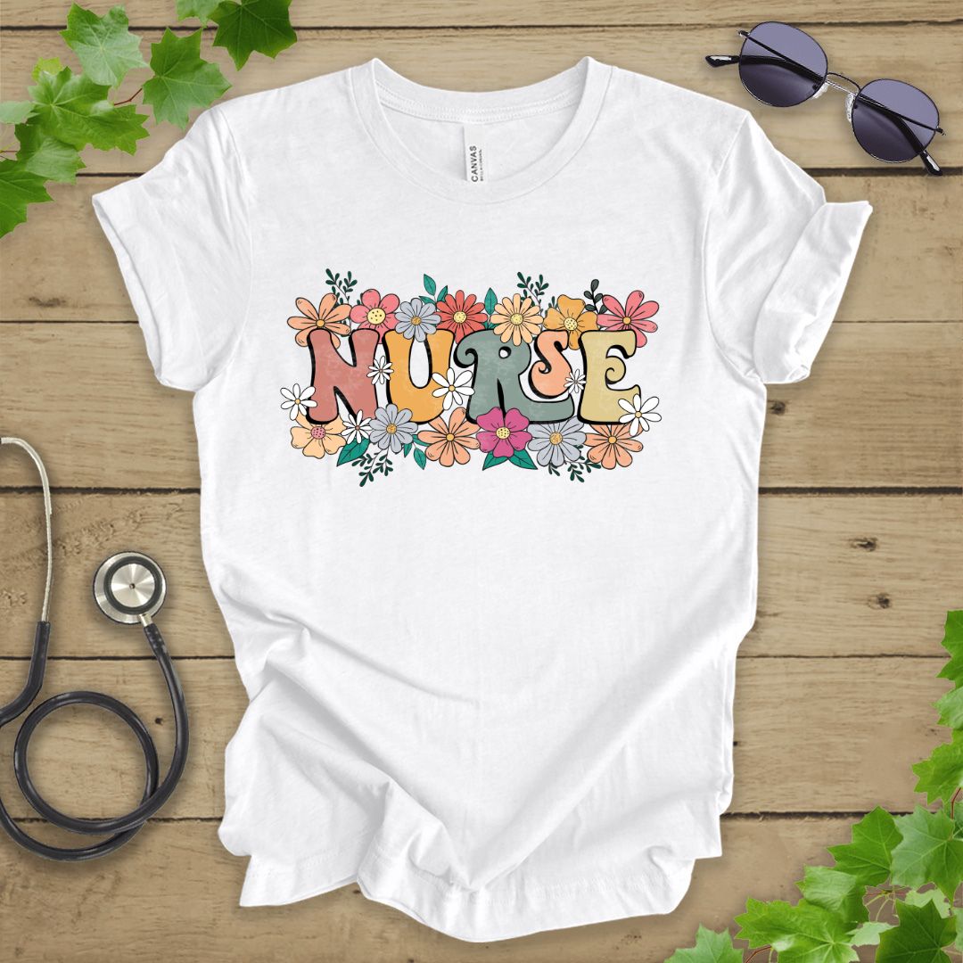 Retro Floral Nurse T-shirt