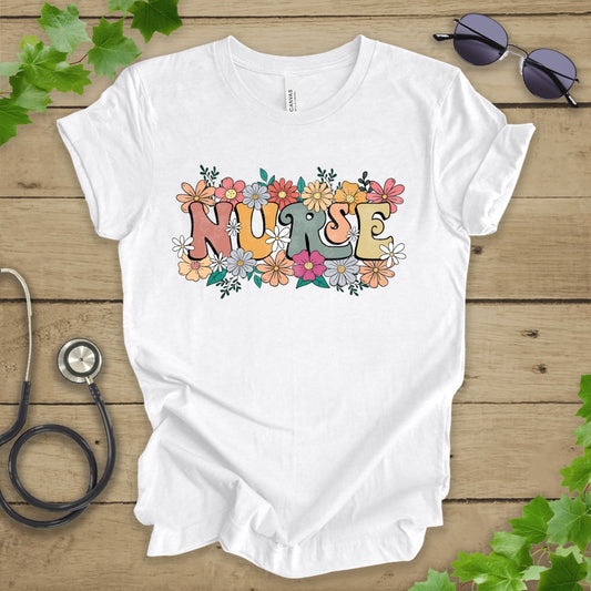Retro Floral Nurse T-shirt