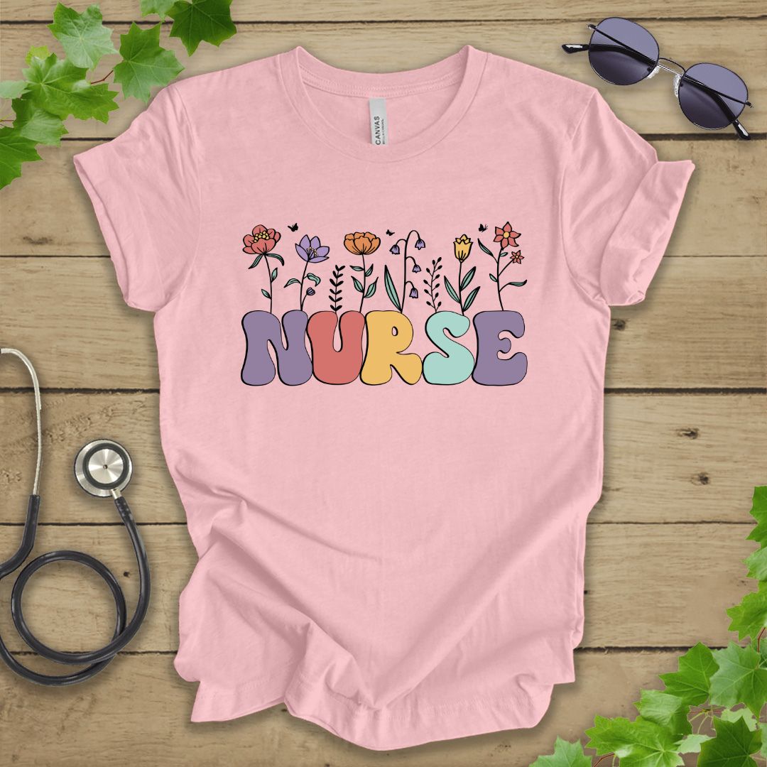 Retro Floral Nurse T-shirt