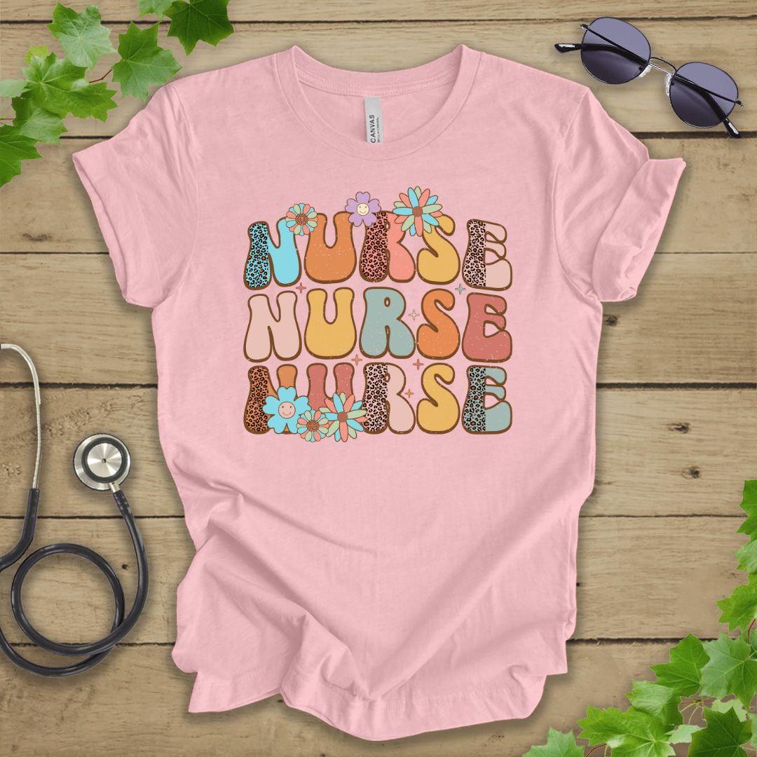 Retro Floral Nurse T-shirt